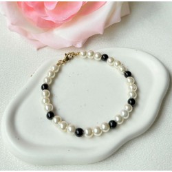 Bracelet Perles Noires et Blanches