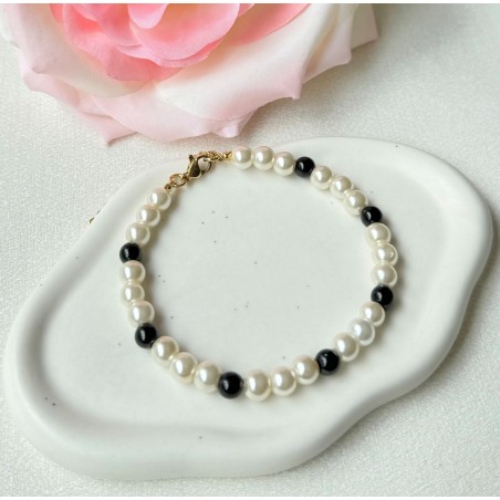 Bracelet Perles Noires et Blanches