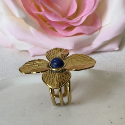 Bague Fleur et Pierre Bleue