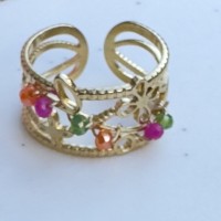 Bague Dorée Perles Multicolores