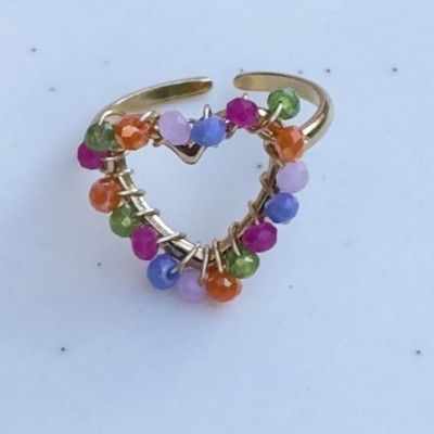 Bague Dorée Cœur multicolores