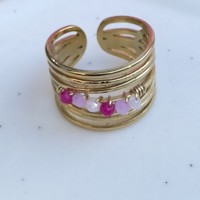 Bague Dorée Multi Rangs avec Perles