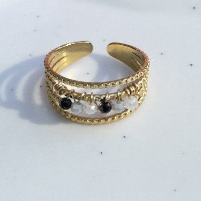 Bague Dorée Multi Rangs et Perles