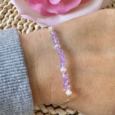 Bracelet Perles Violettes et Transparentes