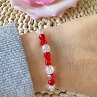 Bracelet Perles Rouges Nacrées et Transparentes