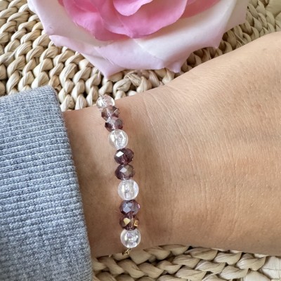 Bracelet Perles Transparentes et Roses