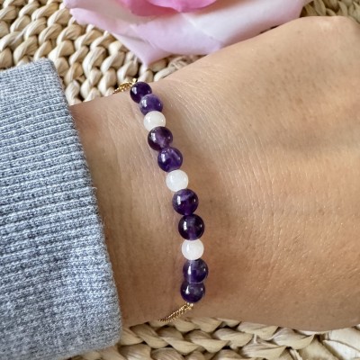 Bracelet Perles Violettes et Blancs Cassées