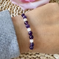 Bracelet Perles Violettes et Blancs Cassées