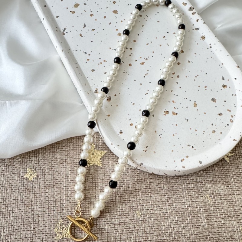 Collier Perles Blanches et Noires