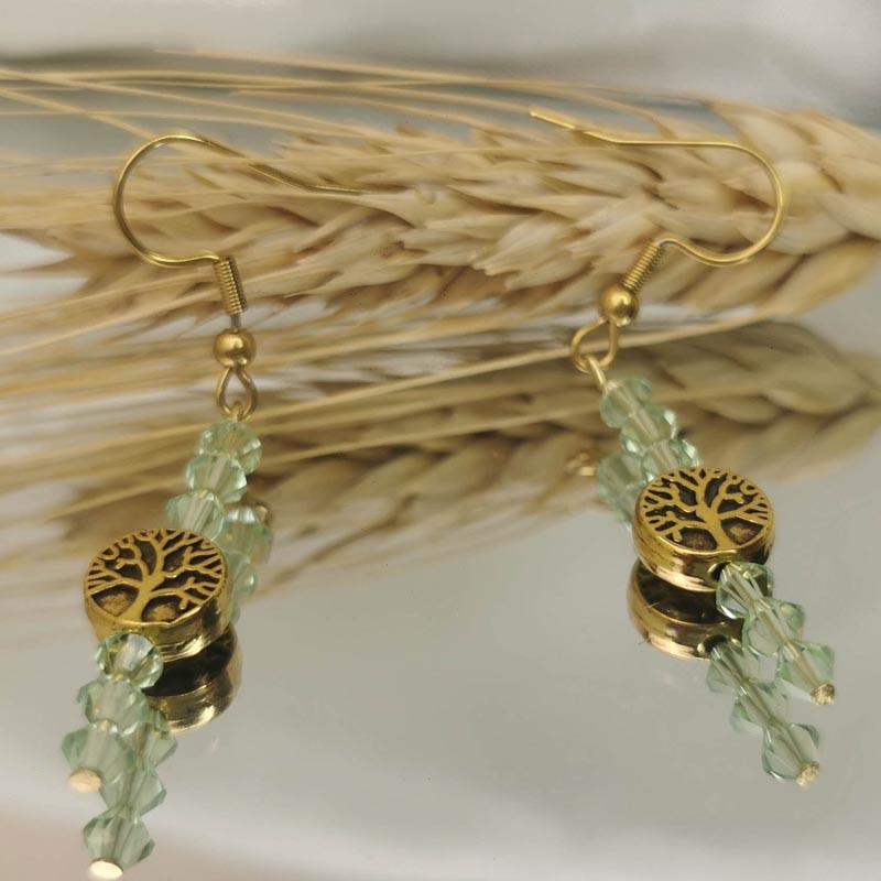 Boucles d'oreilles pendantes Perles Vertes