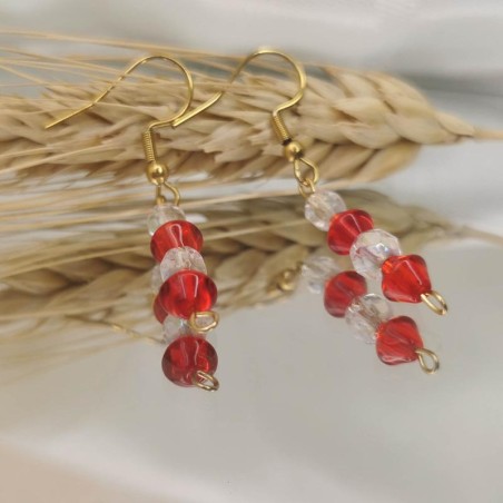 Boucles d'oreilles pendantes Rouges et Transparents